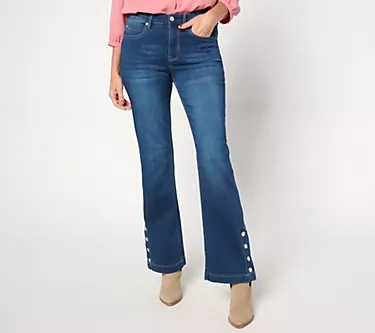 nicole by Nicole Miller Petite Snapped High Rise Bootcut Jean