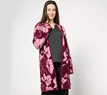 Susan Graver Jacquard Open Front Cardigan with Patch Pockets