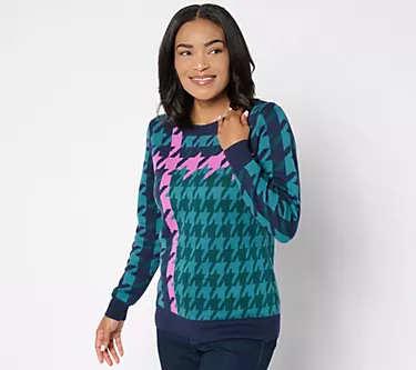 Denim & Co. Signature Houndstooth Placed Jacquard Sweater