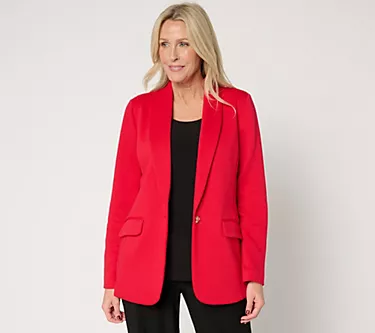 Susan Graver Petite Pique Knit Shawl Collar Blazer