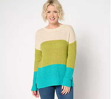 Belle by Kim Gravel Honeycomb Stitch Color Block Sweater