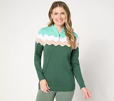 Sport Savvy Scallop Intarsia Half Zip Sweater