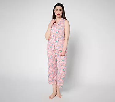 MUK LUKS Ribbed Butterknit Sleeveless Notch Collar Pajama Set