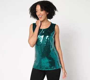 Denim & Co. Adaptive Sequin Front Scoop Neck Tank Top