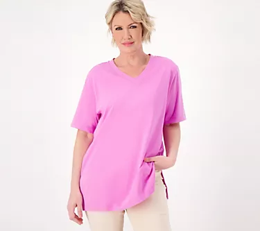Denim & Co. Essentials Cotton Jersey Oversized V-Neck Tee