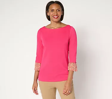 Isaac Mizrahi Live! Pebble Knit Top with Printed Cuffs