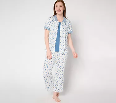 MUK LUKS Reg Cloud Knit Collared Top, Tank and Crop Pajama Set