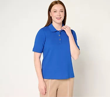 Isaac Mizrahi Live! Essentials Cotton Pique Polo Top