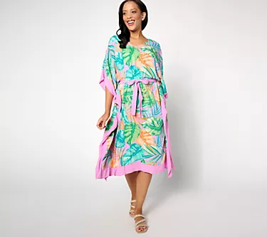 Denim & Co. Beach Woven Crepe Resort Caftan with Side Slits
