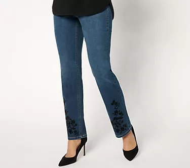 Isaac Mizrahi Live! Petite True Denim Indigo Flocked Jeans