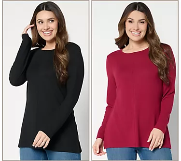 Denim & Co. Essentials Heavenly Jersey 2-Pack Long Sleeve Tunics 1 274370-denim-co-essentials-heavenly-jersey-2-pack-long-sleeve-tunics-1.webp