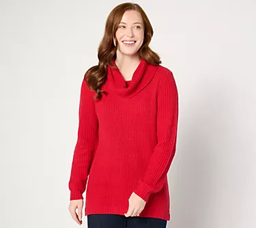 Denim & Co. Lurex Waffle Cowl Neck Sweater