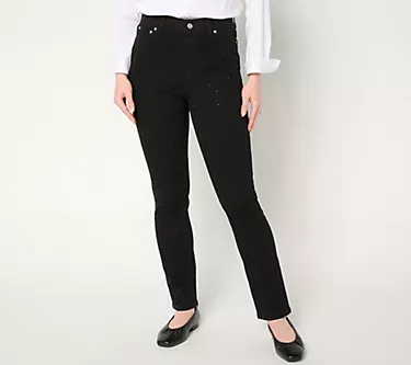 Denim & Co. Regular Black Classic Denim Sparkle Front Ankle Jean