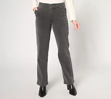 Susan Graver Regular Stretch Denim Wide Leg Trouser Jean -Black/Grey