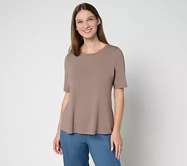 AnyBody Cozy Knit Split Back Elbow Sleeve Top