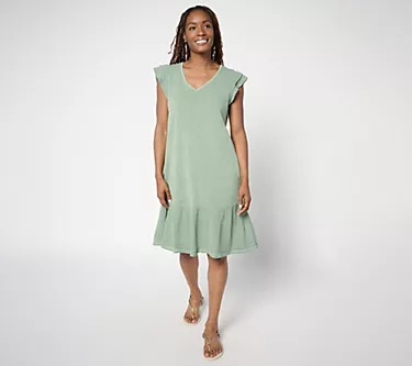 AnyBody Regular Slub Jersey and Gauze Mixed Dress
