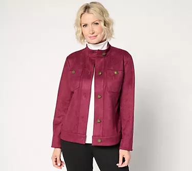 GRAVER Susan Graver Faux Suede Button Front Jacket