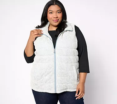 Dennis Basso Metallic Lace Puffer Vest