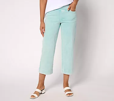 Belle Beach by Kim Gravel Petite Delray Denim Wide Leg Crop Beach Jean