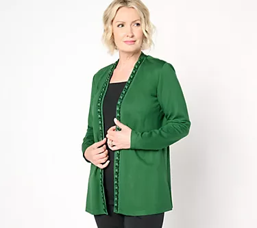 GRAVER Susan Graver Regular Sleek Ponte Long Sleeve Cardigan