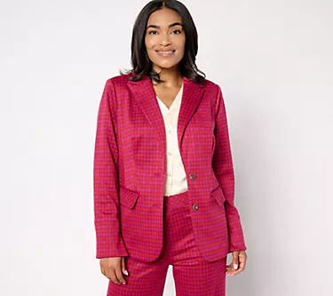 Isaac Mizrahi Live! Estate Yarn Dye Plaid Two Button Blazer