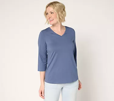Denim & Co. Essentials Cool to the Touch Cotton Modal V-Neck Top