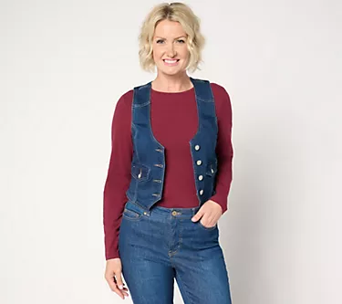 nicole by Nicole Miller Button Front Denim Vest