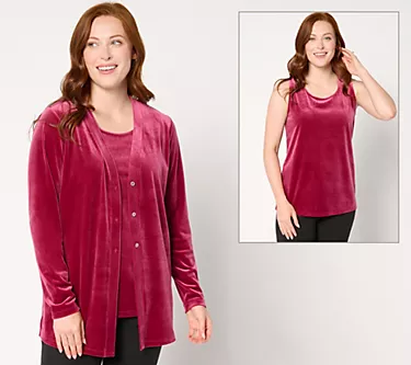 Denim & Co. Archives Velvet Cardigan & Tank Set