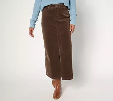 NYDJ High-Rise Long Corduroy Skirt - Coffee Bean
