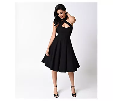 Unique Vintage Rita Criss Cross Halter Flare Dress