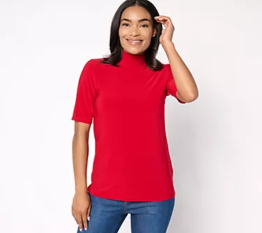 Dennis Basso Mock Neck Top with Elbow Sleeves