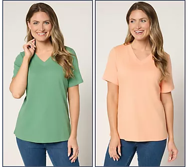 Denim & Co. Essentials True Cotton 2-Pack V-Neck Tops