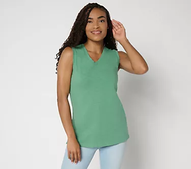 Denim & Co. Essentials Textured Knit Double V-Neck Tank Top