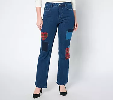 Studio Park X Vanessa Herring Petite Plaid Patch Jeans