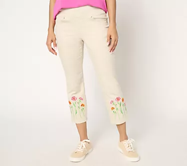 Belle by Kim Gravel Regular TripleLuxe Twill Floral Crop Pants