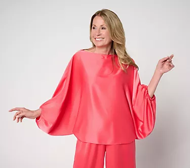 Carla Rockmore Collection Dolman Sleeve Boatneck Satin Blouse