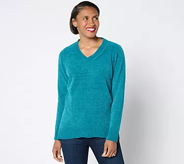 Belle by Kim Gravel Chenille V Neck High Low Sweater