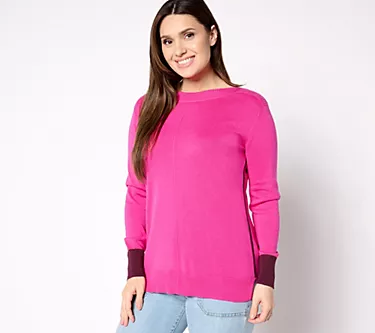 Belle by Kim Gravel Boat Neck Sweater with Contrast Cuff