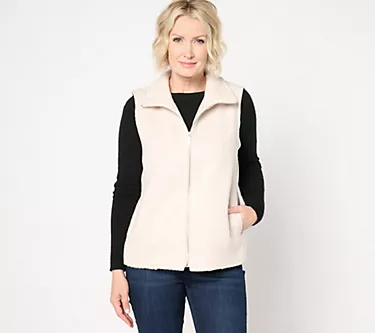Dennis Basso Long-Hair Melton Faux-Fur Vest
