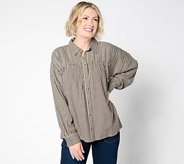 Peace Love World Boheme Check Plaid Button Front with Pleats