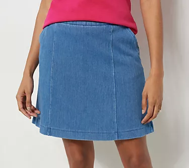 Isaac Mizrahi Live! Petite Knit Denim Pull on Skort