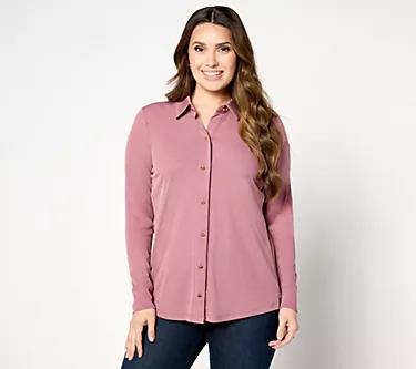 Denim & Co. Adaptive Rib Knit Button Front Blouse
