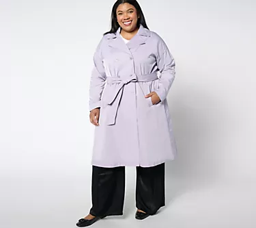 BEAUTIFUL by Lawrence Zarian Petite Pleated Double Breasted Trench Coat