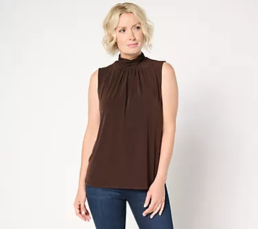 Susan Graver Liquid Knit Sleeveless Top w/ Ruched Mock-Neck