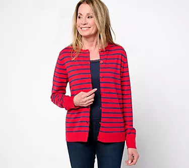 Isaac Mizrahi Live! Essentials Stripe Sweater Cardigan