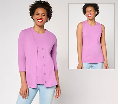 Denim & Co. Essentials Linen Blend Cardigan/Tank Set
