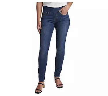 JAG Petite Nora Mid Rise Skinny Pull-On Jeans-Anchor Blue