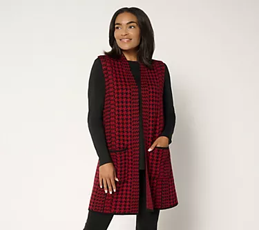 GRAVER Susan Graver Petite Jacquard Knit Open Front Vest