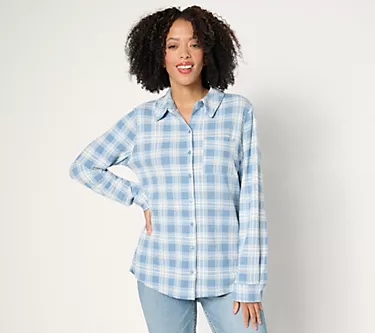Denim & Co. Regular Heavenly Jersey Pleat Back Plaid Tunic