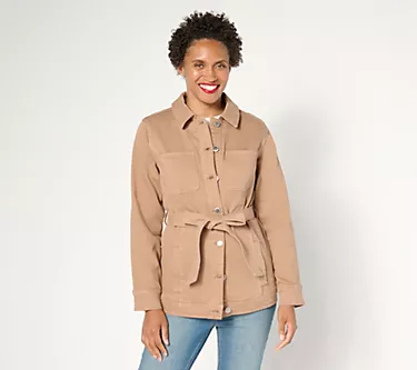 Isaac Mizrahi Live! Color True Denim Jacket with Waist Tie